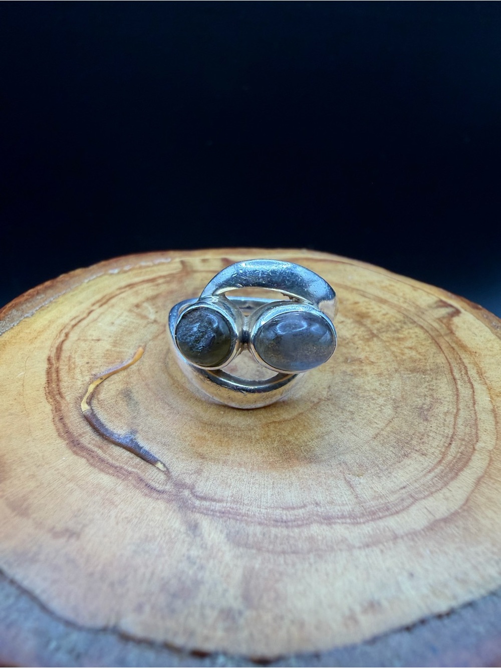 Sterling Silver Double Stone Gray Ring- Size 6.5, 5.38g